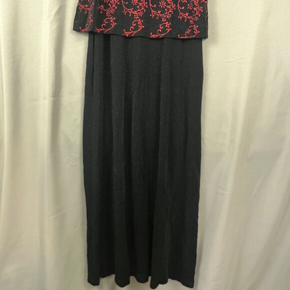 VTG Alex Evenings Maxi Gown Women's 10 Black Red Floral Glitter Sparkles V-Neck - Picture 8 of 12